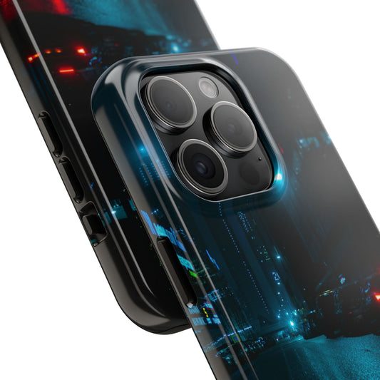 Tough Phone Case — Neon Rain City Nightscape