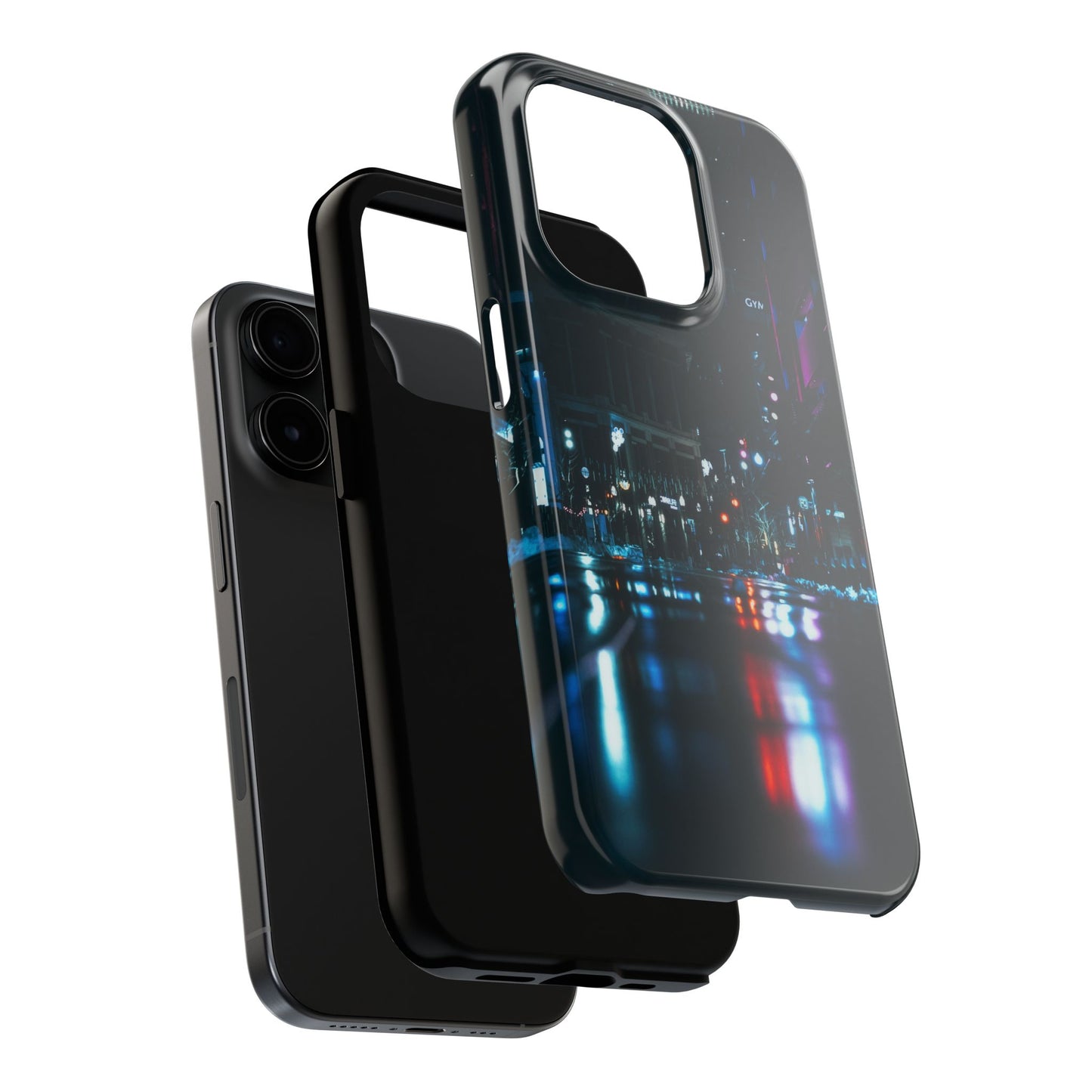 City Nights Tough Phone Case — Neon Rain Urban Skyline Phone Cover