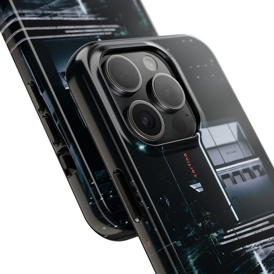 Urban Nightscape Tough Phone Case — Rainy City Reflection Protective Cover