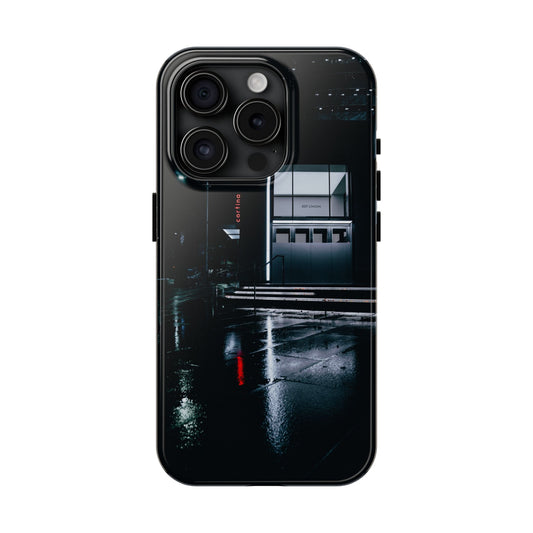 Urban Nightscape Tough Phone Case — Rainy City Reflection Protective Cover