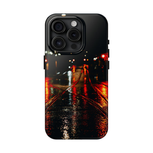 Tough Phone Case — Reflective Rainy City Night Design